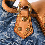 Louis Vuitton Pleaty Handbag Monogram Denim Leather Blue Gold — view 5