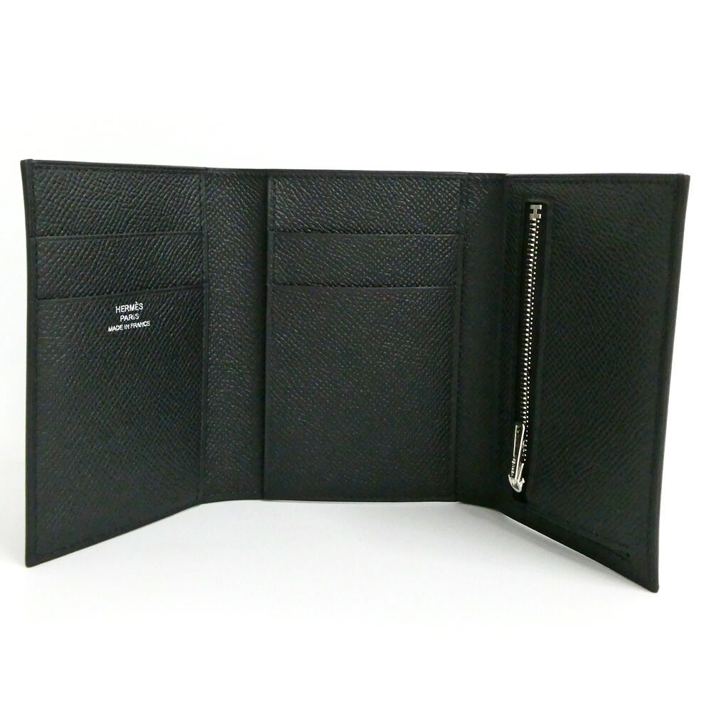 Hermes Bearn Convenience Epsom Black Silver Trifold Wallet — view 4