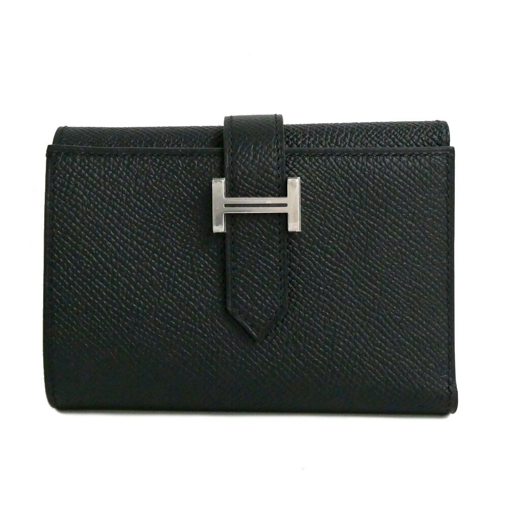Hermes Bearn Convenience Epsom Black Silver Trifold Wallet