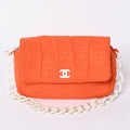 Chanel CC Logo Quilted Handbag Plastic Chain Pile Orange White