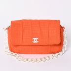 Chanel CC Logo Quilted Handbag Plastic Chain Pile Orange White