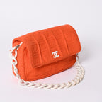 Chanel CC Logo Quilted Handbag Plastic Chain Pile Orange White — view 3