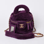 Chanel CC Logo Vanity 2-Way Shoulder Bag Shearling Purple Gold