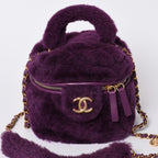 Chanel CC Logo Vanity 2-Way Shoulder Bag Shearling Purple Gold — view 2