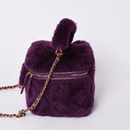 Chanel CC Logo Vanity 2-Way Shoulder Bag Shearling Purple Gold — view 5
