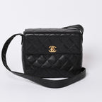 Chanel Shoulder Bag CC Logo Caviar Leather Black Quilted Gold