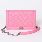Chanel Boy Chain Wallet CC Logo Caviar Leather Pink Shoulder Bag