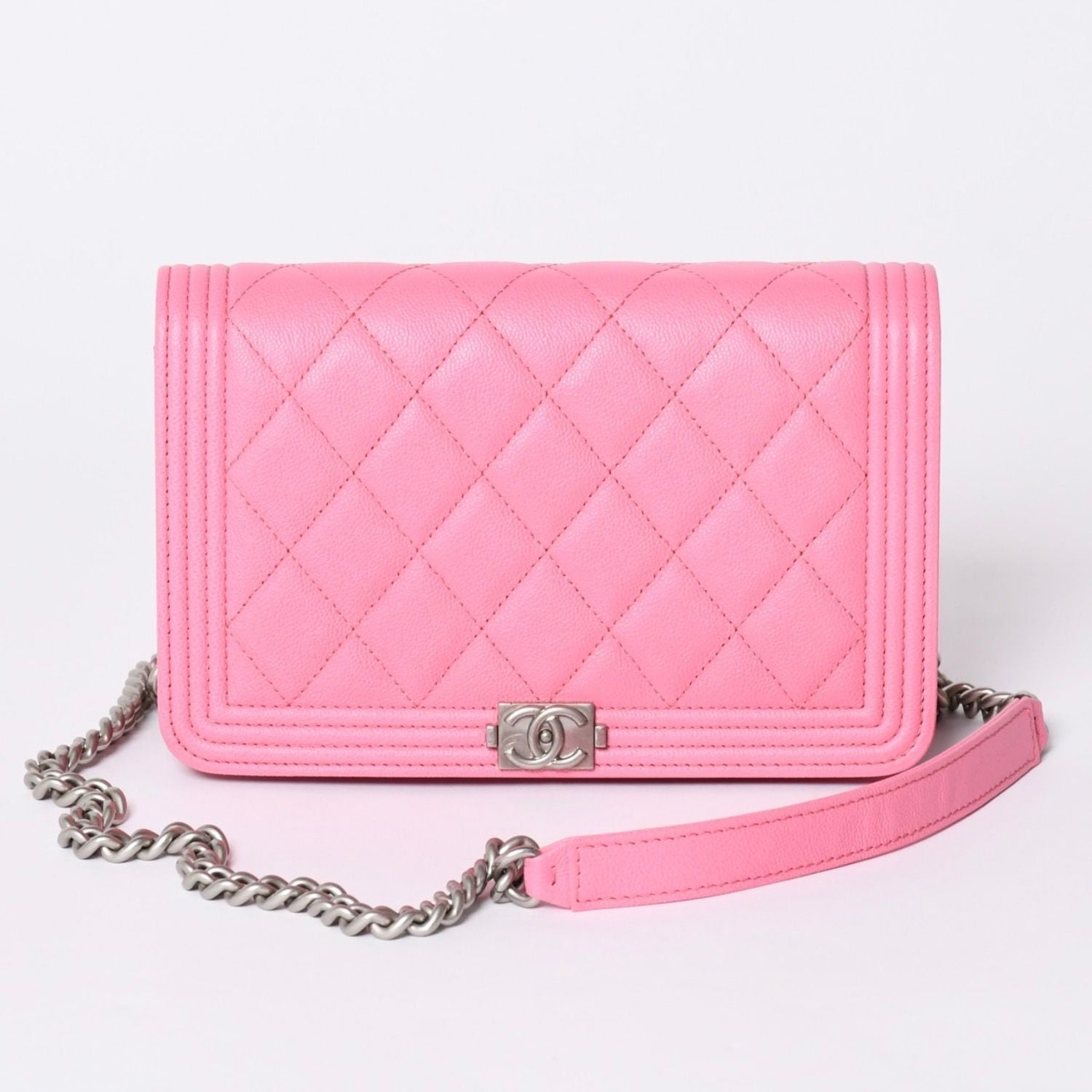 Chanel Boy Chain Wallet CC Logo Caviar Leather Pink Shoulder Bag