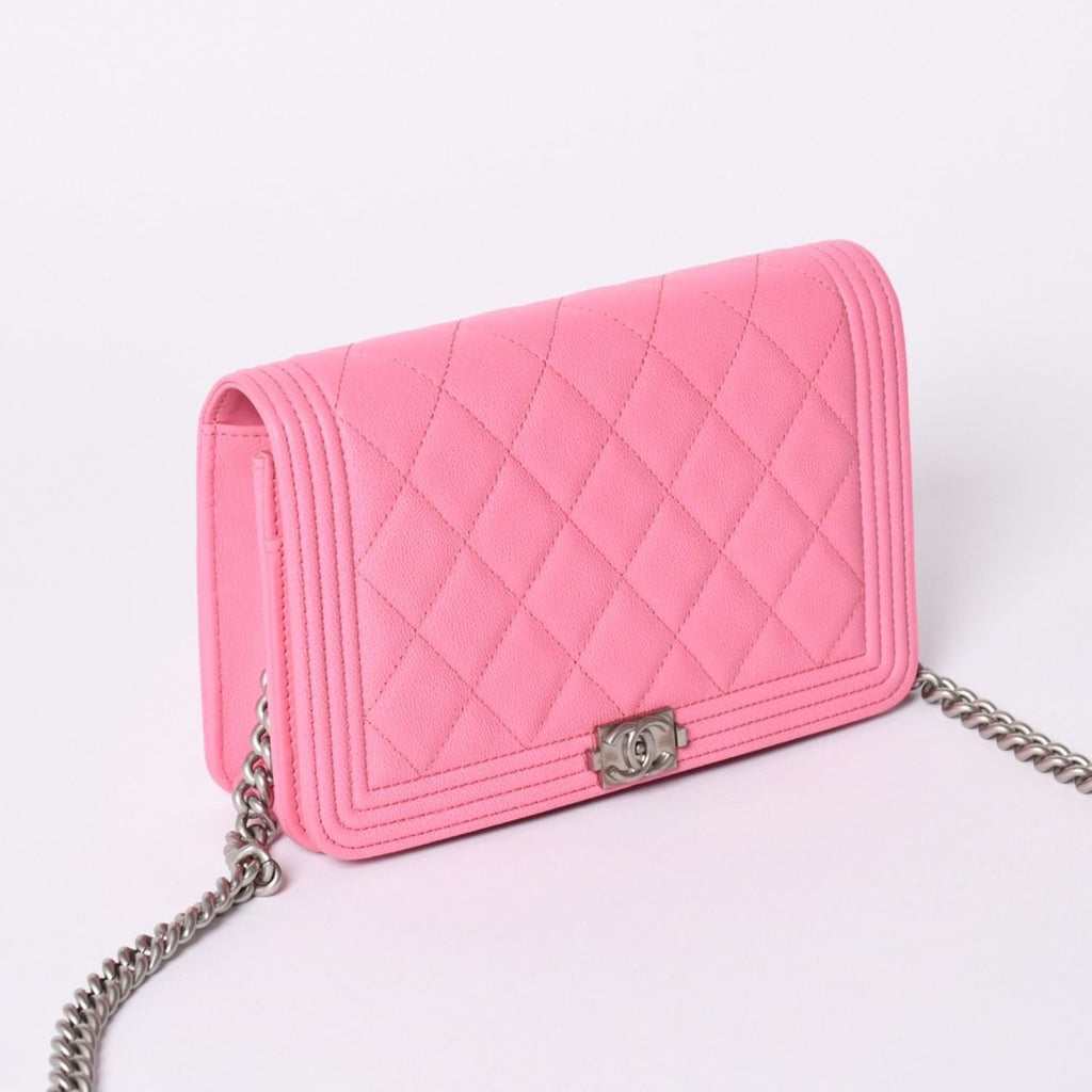 Chanel Boy Chain Wallet CC Logo Caviar Leather Pink Shoulder Bag — view 3
