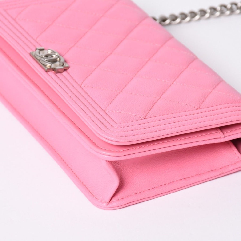 Chanel Boy Chain Wallet CC Logo Caviar Leather Pink Shoulder Bag — view 6