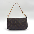 Louis Vuitton Pochette Monogram Leather Brown Handbag Gold