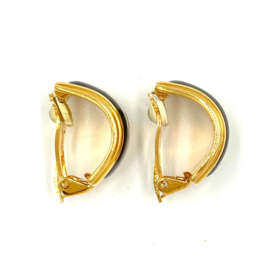 Hermes Enamel Gold Plated Black Earrings — view 5