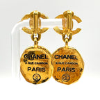 Chanel CC Logo Cambon Plate Gold Plated Earrings — view 2
