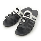 Hermes Camellia Chaine Sandals Black White