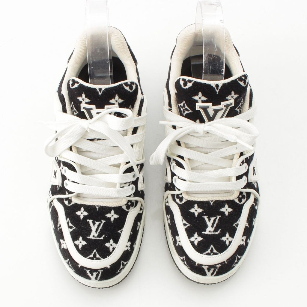 Louis Vuitton LV Velour Leather Low Cut Sneakers Shoes Black — view 2