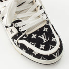 Louis Vuitton LV Velour Leather Low Cut Sneakers Shoes Black — view 6