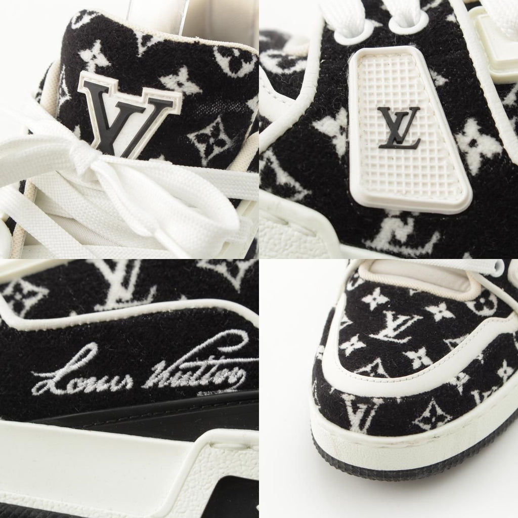 Louis Vuitton LV Velour Leather Low Cut Sneakers Shoes Black — view 8