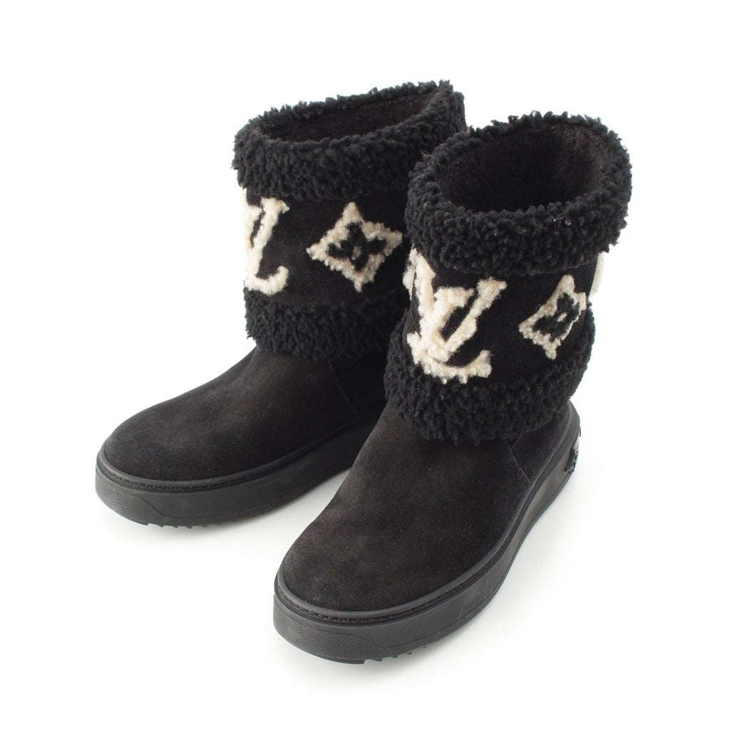 Louis Vuitton Boa Snowdrop Line Monogram Shearling Boots Black