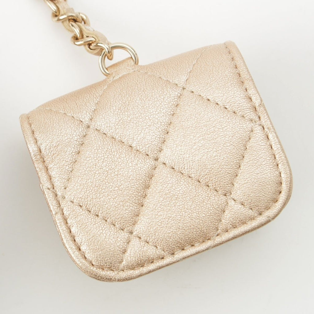 Chanel Quilted Lambskin CC Logo Airpods Case Coin Champagne Gold — view 7