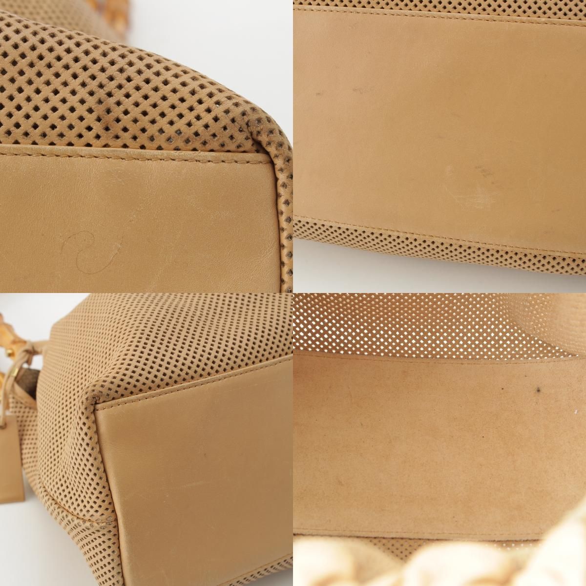 Gucci Bamboo Handle Perforated Leather Bucket with Handbag Pouch Beige — view 9