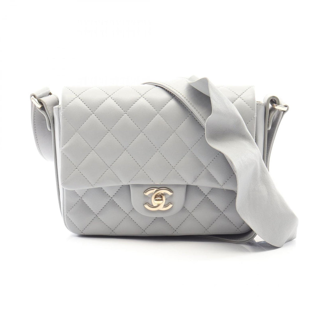 Chanel Shoulder Bag Quilted Frill Gray Lambskin