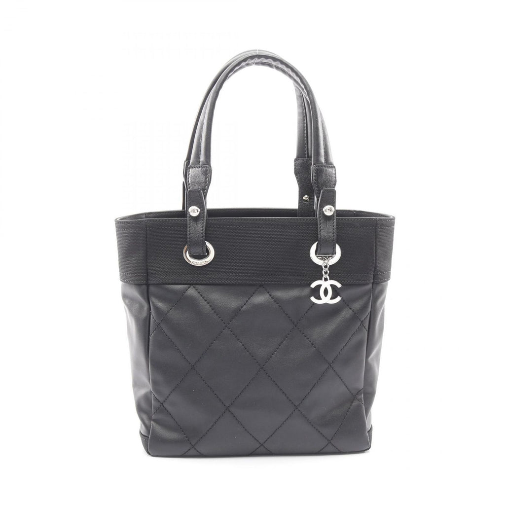 Chanel Tote Paris Biarritz PM Black Canvas Leather PM