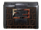 Fendi Bifold Wallet Leather Canvas Zucchino Vintage Double Hook