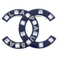 Chanel CC Logo Rhinestone Brooch Pin Badge Navy Blue