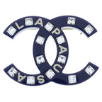 Chanel CC Logo Rhinestone Brooch Pin Badge Navy Blue