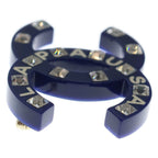 Chanel CC Logo Rhinestone Brooch Pin Badge Navy Blue — view 4