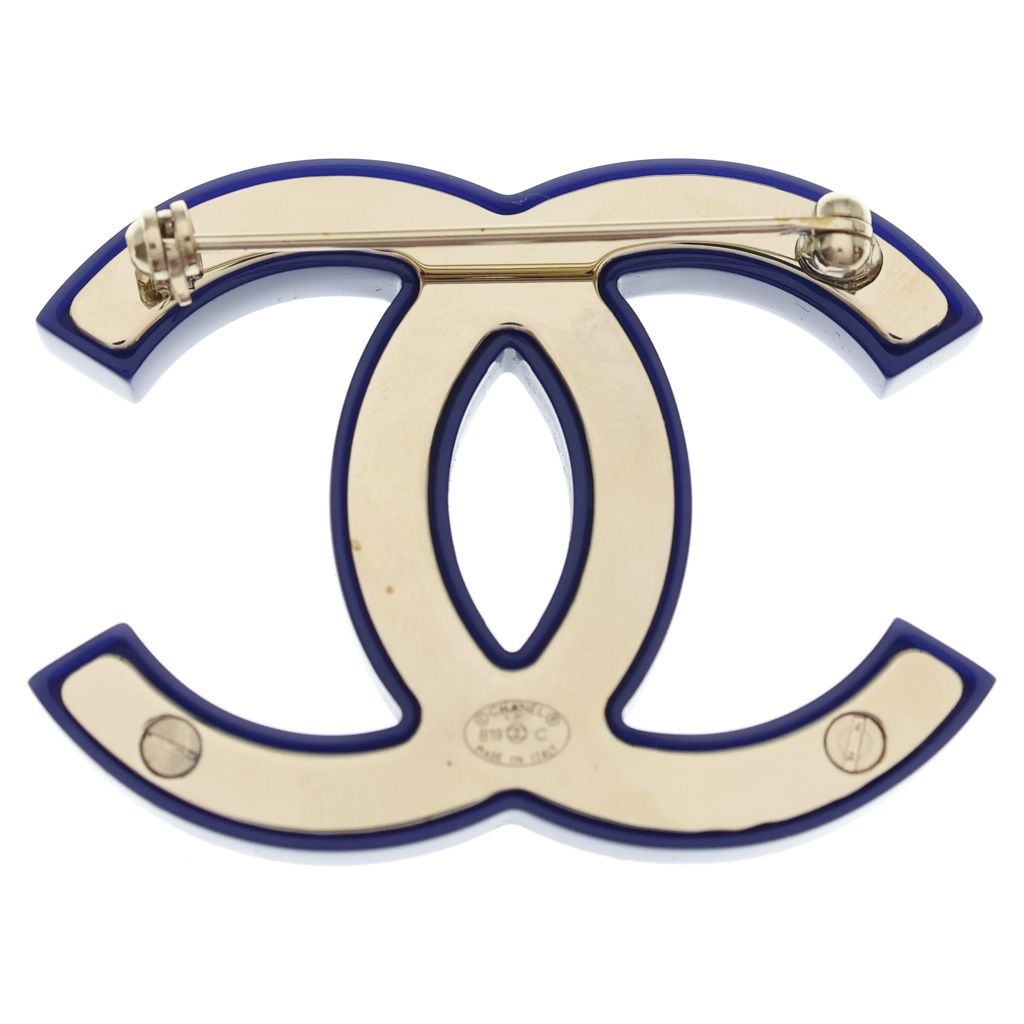 Chanel CC Logo Rhinestone Brooch Pin Badge Navy Blue — view 2