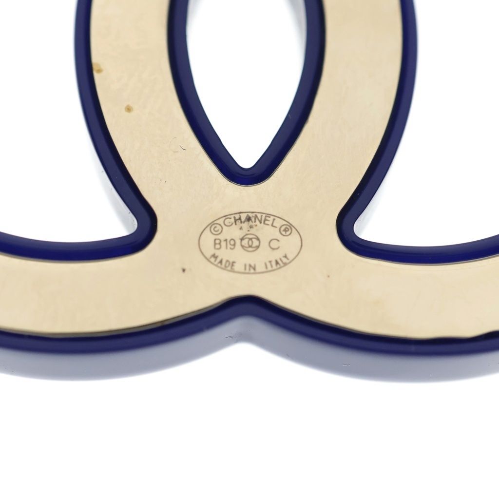 Chanel CC Logo Rhinestone Brooch Pin Badge Navy Blue — view 5