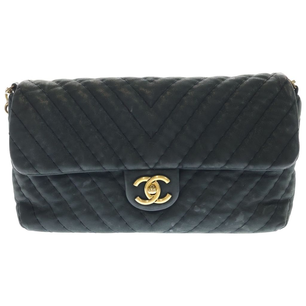 Chanel Che Blanc Chain Shoulder Bag Black Gold