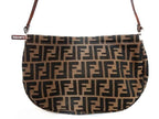 Fendi Shoulder Bag Zucca Pattern Brown Leather Canvas Clasp One Touch Silver — view 2