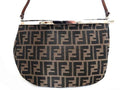 Fendi Shoulder Bag Zucca Pattern Brown Leather Canvas Clasp One Touch Silver