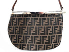 Fendi Shoulder Bag Zucca Pattern Brown Leather Canvas Clasp One Touch Silver