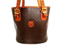 Celine Vintage Brown Leather Macadam Pattern Gold Shoulder Bag