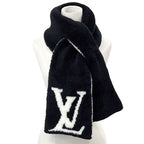 Louis Vuitton Scarf Shawl Wool Nylon Urethane Comfit Black White Winter Fluffy — view 5