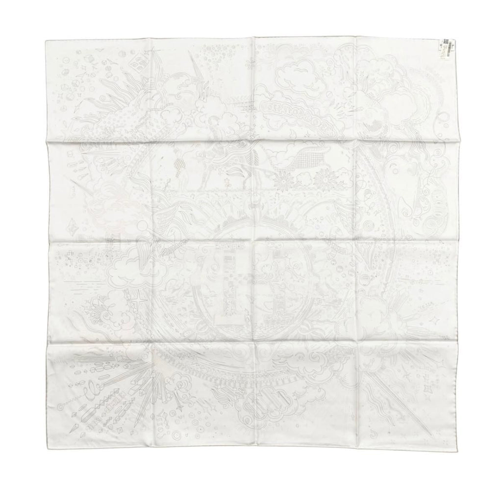 Hermes Silk Scarf Carre 90 Please Hold the Line 11 White Rose Nacre Vert Gray — view 2
