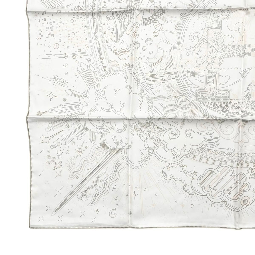 Hermes Silk Scarf Carre 90 Please Hold the Line 11 White Rose Nacre Vert Gray — view 5