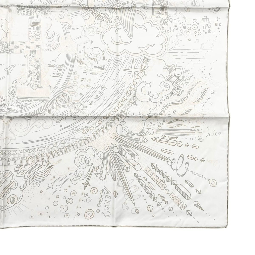 Hermes Silk Scarf Carre 90 Please Hold the Line 11 White Rose Nacre Vert Gray — view 6