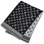 Louis Vuitton Scarf Shawl Monogram Wool Silk Etole Amazing Gram Black Gray Large
