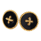 Chanel Vintage Chain Earrings Gold Black Plated