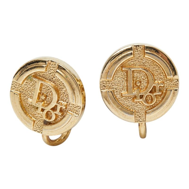 Dior Vintage Logo Earrings Gold Plated