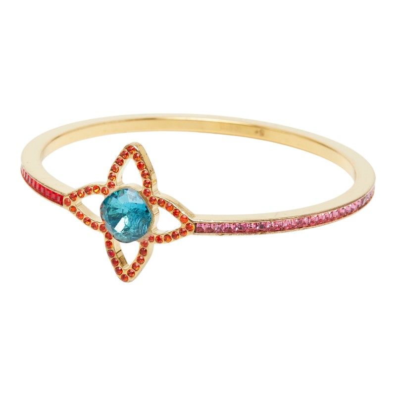 Louis Vuitton Bag Eye Candy Bangle Bracelet S Gold Multicolor Plated Rhinestone