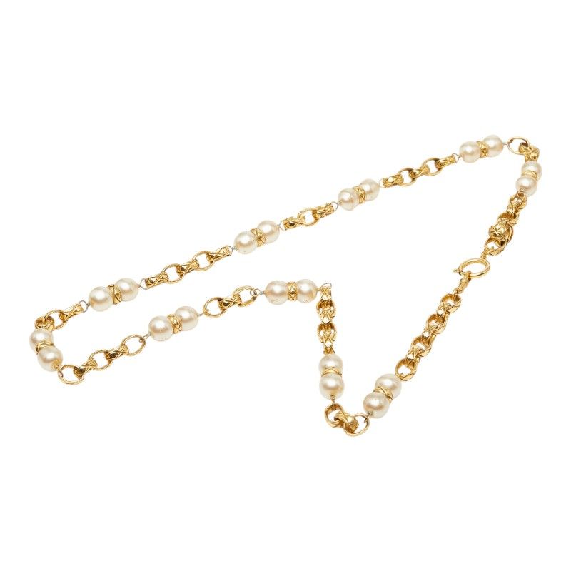Chanel Chain Necklace Gold Faux Pearl Plated — view 3