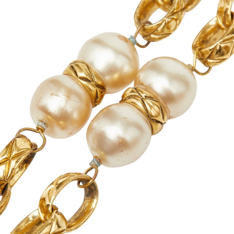 Chanel Chain Necklace Gold Faux Pearl Plated — view 5