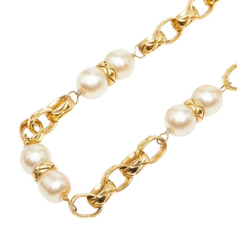 Chanel Chain Necklace Gold Faux Pearl Plated — view 2