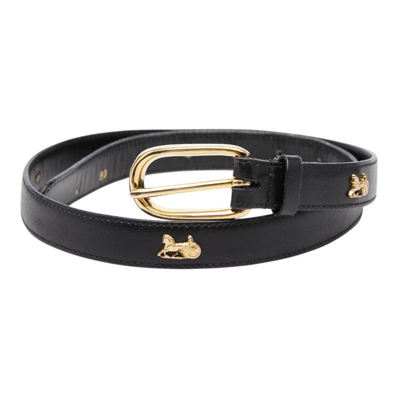 Celine Carriage Belt 80 Black Gold Leather s