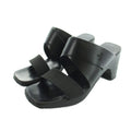 Gucci Sandals Square Toe Leather Logo Chunky Heels 36.5 Black